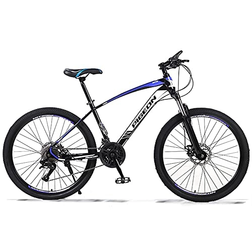 Mountain Bike : LZHi1 26 Inch Adult Commuter Mountain Bike For Men And Women, 30 Speed Suspension Fork Mountan Bicycle With Dual Disc Brake, High Carbon Steel Frame City Road Bike(Color:Black blue)