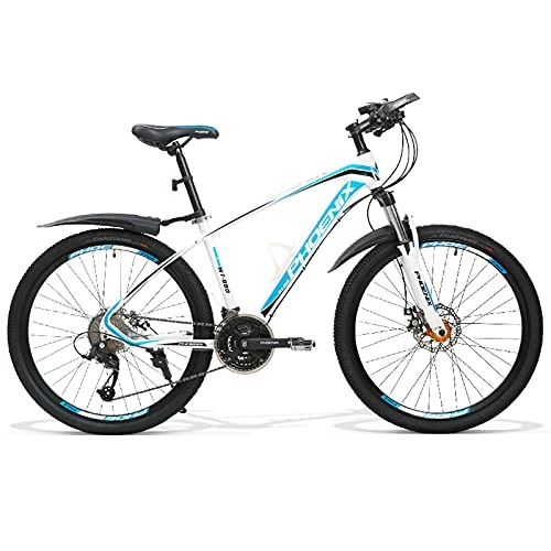 Mountain Bike : LZHi1 26 Inch Adult Mountain Bike Commuter Bike, 27 Speed Suspension Fork Mountain Bicycle, Dual Disc Brake Outdoor Bikes With Adjustable Seat(Color:White blue)