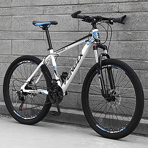 Mountain Bike : LZHi1 26 Inch Adult Mountain Bike Commuter Bike, 30 Speed Mountain Trail Bicycle With Suspension Fork, Dual Disc Brakes Road Bike Urban Street Bicycle For Women And Men(Color:White blue)
