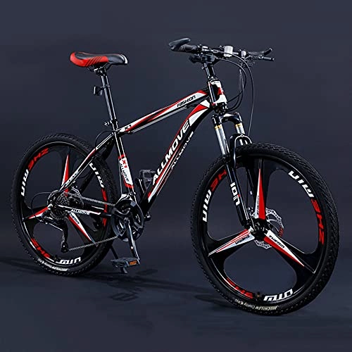 Mountain Bike : LZHi1 26 Inch Front Suspension Fork Mountain Bike For Women And Men, 30 Speed Double Disc Brake Outroad Mountain Bicycle, High Carbon Steel Frame City Road Bike With Adjustable Seat(Color:Black red)