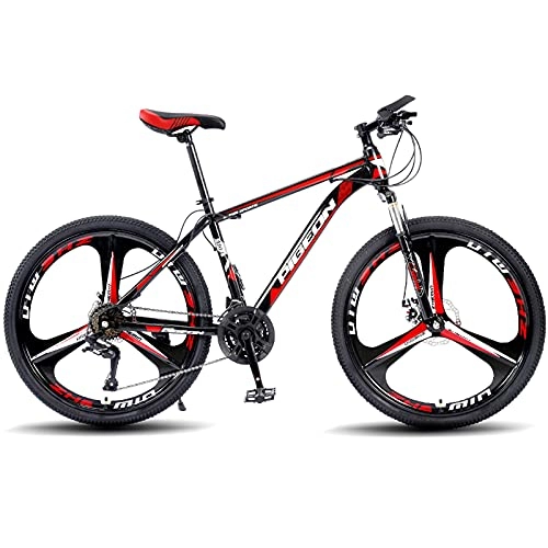 Mountain Bike : LZHi1 26 Inch Mountain Bike With Suspension Fork, 30 Speed Dual Disc Brake Cycling Sports Mountain Bicycle, High Carbon Steel City Commuter Road Bike For Women And Men(Color:Black red)