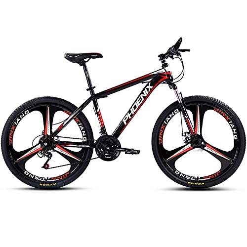 Mountain Bike : LZHi1 26 Inch Suspension Fork Mountain Bike, 27 Speed Mountain Trail Bike With Double Disc Brake, Dual Disc Brake Adult Road Offroad City Bike With Adjustable Seat(Color:Black red)
