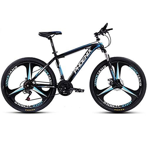Mountain Bike : LZHi1 26 Inch Suspension Fork Mountain Bike For Women And Men, 27 Speed Mountain Trail Bicycles With Double Disc Brake, Carbon Steel Frame Adult Road Offroad City Bike(Color:Black blue)