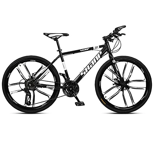 Mountain Bike : LZHi1 26 Inch Trail Mountain Bike For Men And Women, 30 Speed Carbon Steel Frame City Road Bikes, Outdoor Sports Dual Disc Brake Mountain Bicycle With Adjustable Seat(Color:Black white)