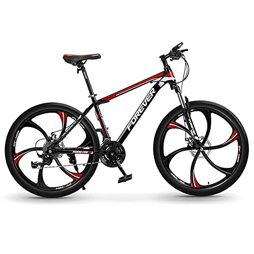 Mountain Bike : LZHi1 Mountain Bike 26 Inch Wheels, 30 Speed Adult Road Offroad City Bike With Lock-Out Suspension Fork, Double Disc Brake Urban Commuter City Bicycle With Adjustable Seat(Color:Black red)