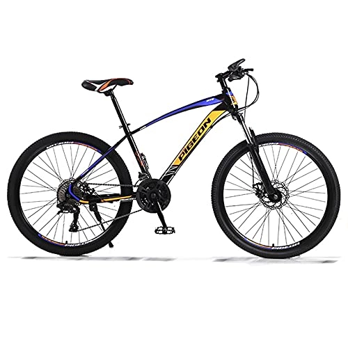 Mountain Bike : LZHi1 Mountain Bike For Adult Women Men, 26 Inch 30 Speed Mountan Bicycle With Suspension Fork, High Carbon Steel Frame City Commuter Road Bike With Dual Disc Brake(Color:Orange blue)