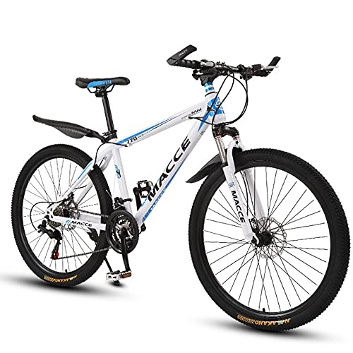 Mountain Bike : LZHi1 Trail Mountain Bike 26 Inch Wheels, 27 Speed Carbon Steel Frame Adult Mountain Bicycles, Daul Mechanical Disc Brakes Outdoor Road City Bikes(Color:White blue)