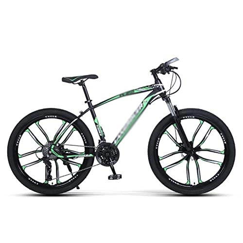 Mountain Bike : LZZB 26 inch Mountain Bike 21 / 24 / 27-Speed Carbon Steel Frame Bicycle with Double Disc Brake Urban Bicycle for Adults Mens Womens / Green / 21 Speed