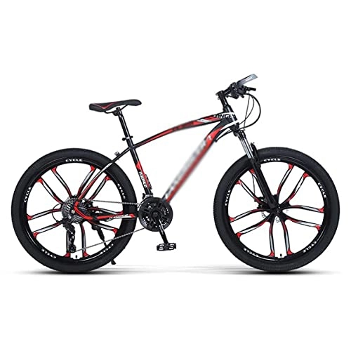 Mountain Bike : LZZB 26" Mountain Bike Bicycle for Adults High Carbon Steel Frame with Disc Brake and Lockable Suspension Fork / Red / 21 Speed