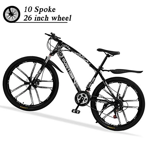 Mountain Bike : M-TOP 26 Inch Hardtail Mountain Bikes with Disc Brakes, 27 Speed Mens Hybrid Bicycles Suspension Fork, High-Carbon Steel Frame All Terrain MTB, Black, 10 spokes