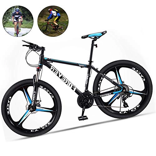 Mountain Bike : M-TOP Downhill Mountain Bike Fork Suspension Gravel Road Bike with Disc Brakes 3 Spoke Wheel Carbon Steel City Commuter Bicycle for Road or Dirt Trail Touring, Blue, 27 Speed 26 Inch