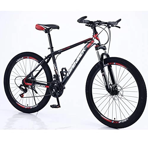 Mountain Bike : M-YN Full Mountain Bike, 26 Inches 21 / 24 / 27 Speed Dual Disc Brake City Moutain Bicycle For Adults And Teens?Carbon Steel Suspension Fork Bikes(Size:24speed, Color:black+red)