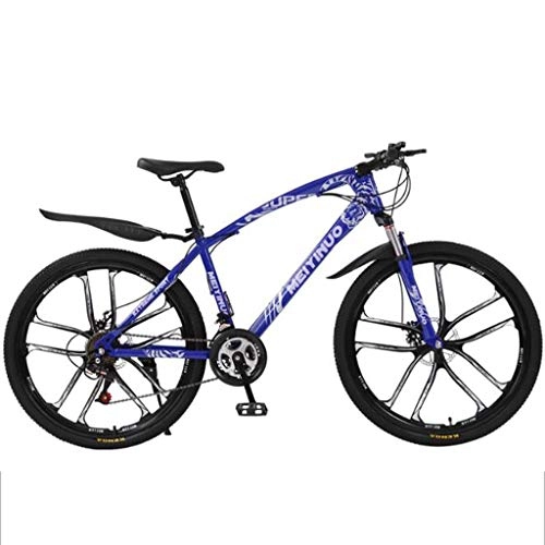 Mountain Bike : MBZL Mountain Bike Aluminum Alloy 21 24 27 Speed Shift Frame Shock Absorption Mountain Bicycle with Dual Disc Brake (Color : Blue, Size : 24 Speed)