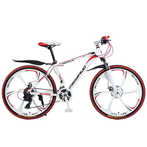 Mountain Bike : MBZL Mountain Bikes 26 Inch Mountain Trail Bike High Carbon Steel Full Suspension Frame 21 24 27 Speed Gears Dual Disc Brakes (Color : White, Size : 27 Speed)