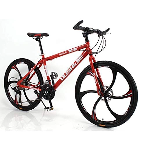 Mountain Bike : MBZL Mountain Bikes - 26 Inch Steel Carbon Mountain Ravine Bike with Oneness wheel Dual Disc Brake Front Suspension 21 24 27 speeds (Color : Red, Size : 21 Speed)