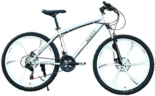 Mountain Bike : Men's 26 inch carbon steel mountain bike 21 speed bicycle full suspension mountain bike-simple style mountain bike-Silver