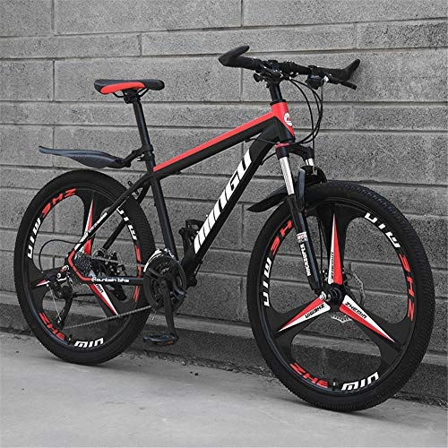 Mountain Bike : Men's Mountain Bike 26 Inch, High-carbon Steel Hardtail Mountain Bike, Mountain Bicycle with Front Suspension Adjustable Seat, 27 Speed-Black red_C