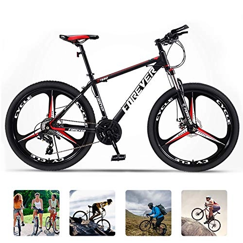Mountain Bike : Men's Trail Bike Gravel Adventure Bicycle High Carbon Steel Fork Suspension 3 Spoke Wheel Hardtail Mountain Bike with Disc Brakes, Multiple Colors, Red, 24 Speed 27.5 Inch