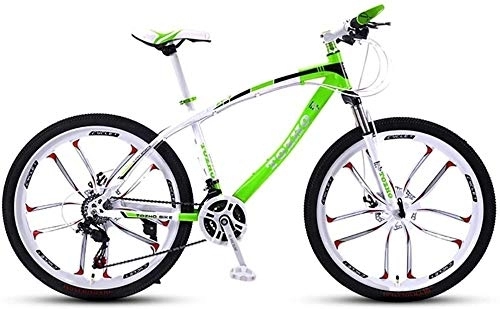 Mountain Bike : MGE 24 Inches bicycle, Mountain Bike, Fork Suspension, Boys And Girls Bicycle Variable Speed Shock Absorption High Carbon Steel Frame High Hardness Off-Road Dual Disc Brakes (Color : Green)