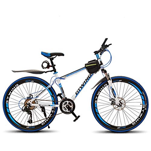 Mountain Bike : MICAKO Bicycle - Mountain Bike, 26 Inch with Super Lightweight Carbon steel Disc Brake, Premium Full Suspension and 24 / 27 Speed Gear, Blue, 24Speed
