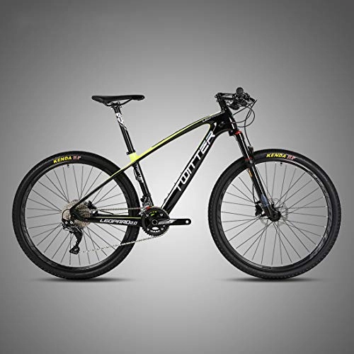 Mountain Bike : MICAKO Mountain Bike, 26 / 27.5 Inch with Super Lightweight Carbon Fiber Mechanical Double Disc Brakes, Premium Full Suspension and 30 Speed Gear, Yellow, 27.5inch*17.5inch