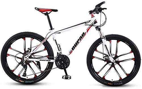 Mountain Bike : Mountain Bicycle 24 / 26 Inch Multiple Variable Speed Travel Bicycle Adult 21 / 24 / 27 / 30 Speed Men and Women MTB Bike Double Disc Brake High Carbon Steel Frame Outdoor Cycling Bike (White)-24 speed_26 in