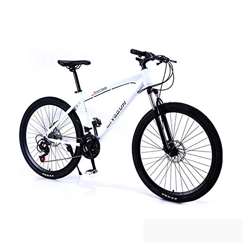 Mountain Bike : Mountain Bike, 24" High Carbon Steel Frame Adult Cross Country Bicycle 21 Speed Dual Disc Brakes And Lockable Front Fork Super Clear Shifting Bicycle, White