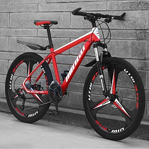 Mountain Bike : Mountain Bike 24 Inches, Double Disc Brake Frame Bicycle Hardtail with Adjustable Seat, Country Men's Mountain Bikes 21 / 24 / 27 / 30 Speed, Red and white, 24 speed