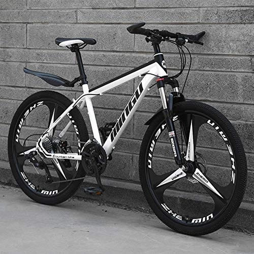 Mountain Bike : Mountain Bike 24 Inches, Double Disc Brake Frame Bicycle Hardtail with Adjustable Seat, Country Men's Mountain Bikes 21 / 24 / 27 / 30 Speed, White black, 27 speed