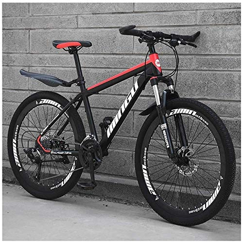 Mountain Bike : Mountain Bike 24 Inches, Double Disc Brake Frame Bicycle Hardtail with Adjustable Seat, Men's Mountain Bikes 21 / 24 / 27 / 30 Speed, Black red- 30 speed