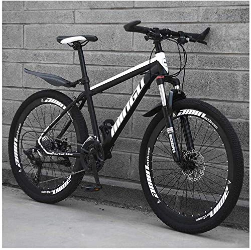 Mountain Bike : Mountain Bike 24 Inches, Double Disc Brake Frame Bicycle with Adjustable Seat, Men's Mountain Bikes 21 / 24 / 27 / 30 Speed (Color : Black, Size : 21 speed)