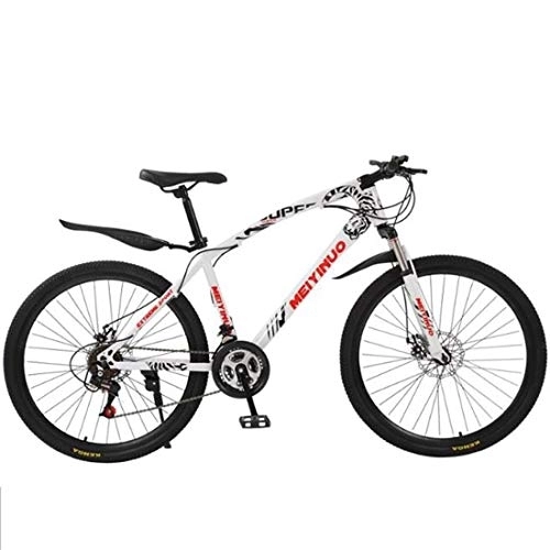 Mountain Bike : Mountain Bike, 26" Carbon Steel Frame Ravine Bicycles, Dual Disc Brake Front Suspension (Color : White, Size : 27 Speed)