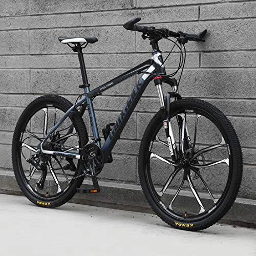 Mountain Bike : Mountain Bike, 26-Inch 10-Spoke Wheel Bicycle, High Carbon Steel Hard Tail Frame Racing, Double Disc Brake, Men Women Adult Only, black gray, 30 speed