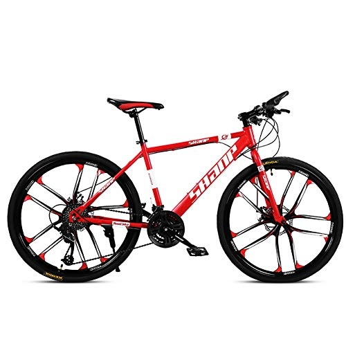 Mountain Bike : Mountain Bike 26 Inch, 21 / 24 / 27 / 30 Speed 4 Choices, Double Disc Brake Mountain Bike, Load 125Kg Lockable Fork Outroad Bicycles, Red, 21 speed