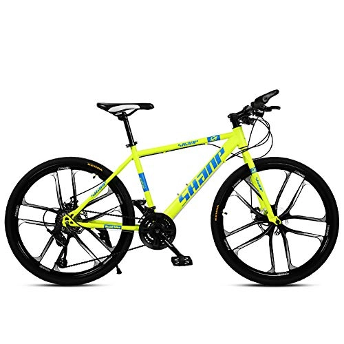 Mountain Bike : Mountain Bike 26 Inch, 21 / 24 / 27 / 30 Speed 4 Choices, Double Disc Brake Mountain Bike, Load 125Kg Lockable Fork Outroad Bicycles, Yellow, 21 speed