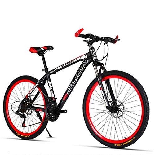 Mountain Bike : Mountain bike 26 inch 21 / 24 / 27 / 30 variable speed double disc brake student male and female bicycles-Black red_24 speed