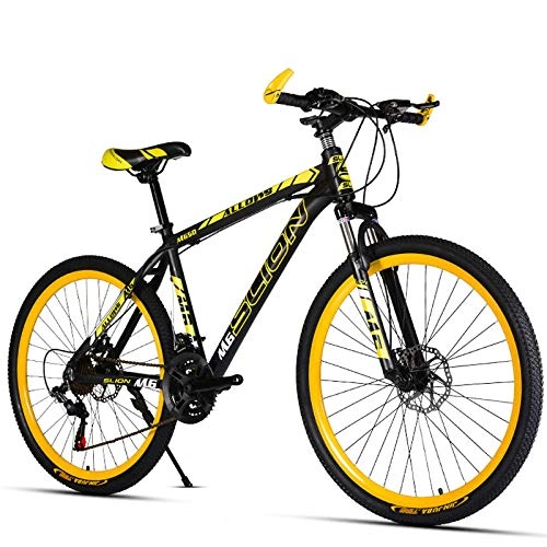 Mountain Bike : Mountain bike 26 inch 21 / 24 / 27 / 30 variable speed double disc brake student male and female bicycles-Black yellow_21 speed
