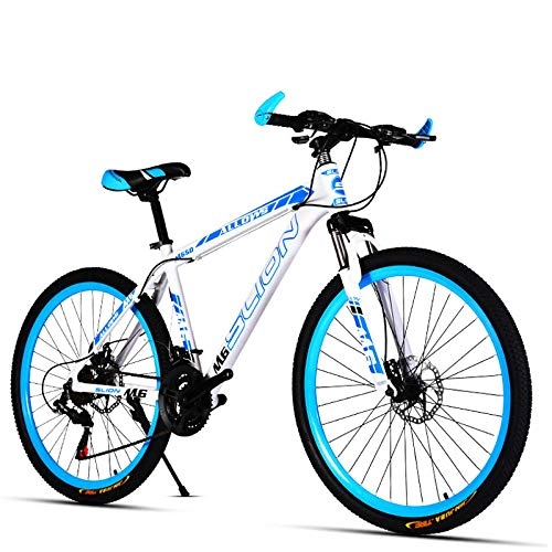Mountain Bike : Mountain bike 26 inch 21 / 24 / 27 / 30 variable speed double disc brake student male and female bicycles-White blue_21 speed
