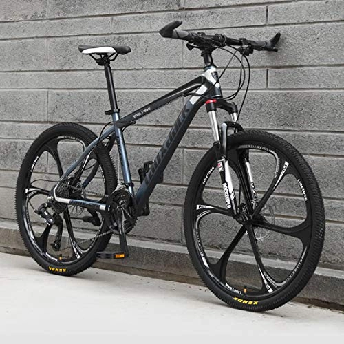 Mountain Bike : Mountain Bike, 26-Inch 6-Spoke Wheel, High Carbon Steel Hard Tail Frame, Double Disc Brake Off-Road Bicycle, Adult Variable Speed Racing, black gray, 21 speed