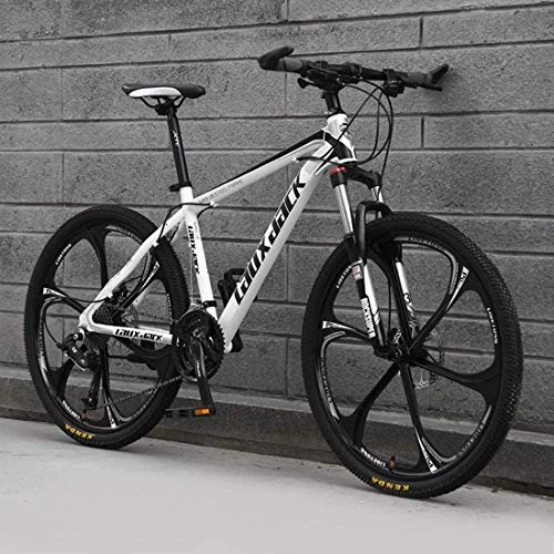 Mountain Bike : Mountain Bike, 26-Inch 6-Spoke Wheel, High Carbon Steel Hard Tail Frame, Double Disc Brake Off-Road Bicycle, Adult Variable Speed Racing, white black-27 speed