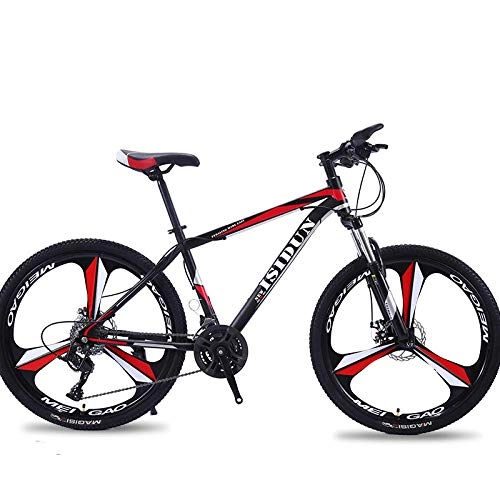 Mountain Bike : Mountain Bike 26 Inch Adult Speed Shift One Wheel Three Knife Double Disc Brakes Road Bicycle-Black red_24speed