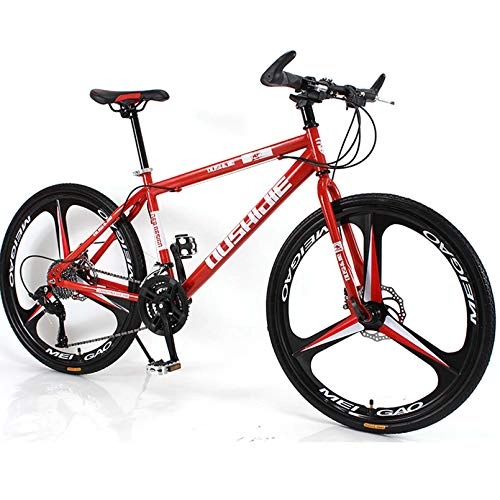 Mountain Bike : Mountain Bike 26 Inch High Carbon Steel Frame 21 / 24 / 27 / 30 Speed Bicycle, 3 Cutter Wheels, Dual Disc Brakes, Men's Womens MTB, Red, 27 Speed