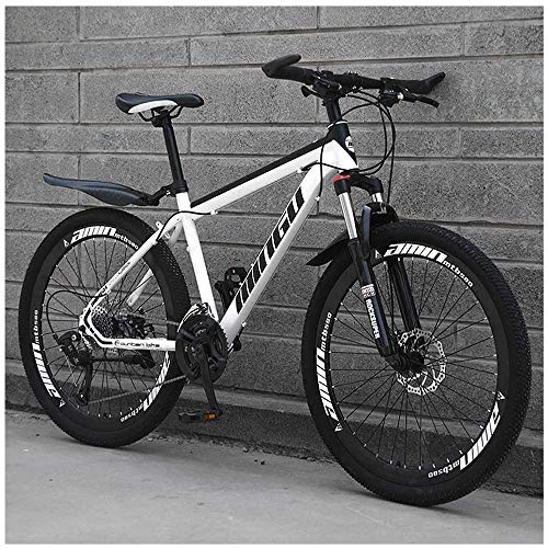Mountain Bike : Mountain Bike 26 Inches, Double Disc Brake Frame Bicycle Hardtail with Adjustable Seat, Men's Mountain Bikes 21 / 24 / 27 / 30 Speed, White- 30 speed