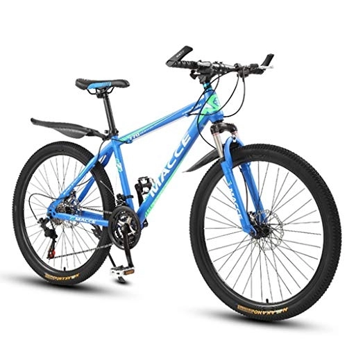 Mountain Bike : Mountain Bike, 26inch Spoke Wheel, Carbon Steel Frame Mountain Bicycles, Double Disc Brake and Front Fork (Color : Blue, Size : 24-speed)