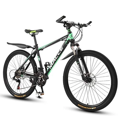Mountain Bike : Mountain Bike, 26inch Spoke Wheel, Carbon Steel Frame Mountain Bicycles, Double Disc Brake and Front Fork (Color : Green, Size : 27-speed)