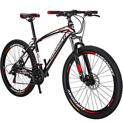 Mountain Bike : Mountain bike, 27.5 mens mountain bike，Daul Disc Brakes 21 Speed, Mens Bicycle, Front Suspension MTB, 27.5" For Adult, Men / Women (Red Aluminium Rims)