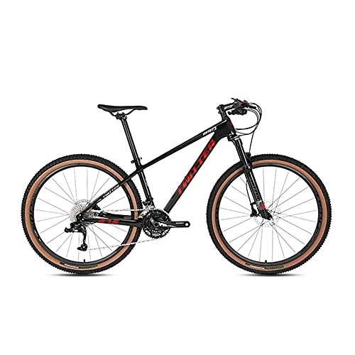 Mountain Bike : Mountain Bike, 30 Speed Carbon Fiber Mountain Bicycle, 2.25 Extra Wide Tires, Alloy Wire-controlled Pneumatic Front Fork，27.5 / 29 Inch MTB Complete Hard Tail Bicycle Black Red-27.5x17inch