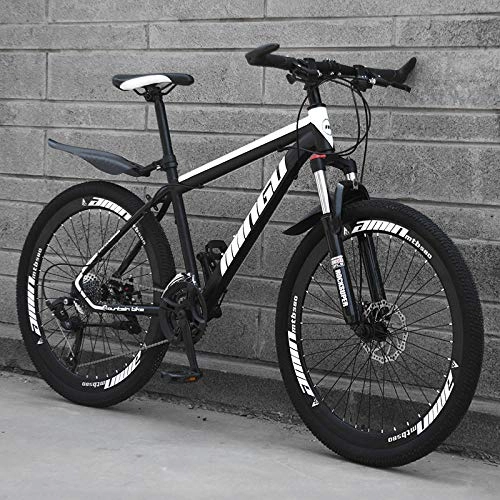 Mountain Bike : Mountain Bike, Adult 24 / 26 Inch, Disc Brake Shock Change Speed Mountain Bike, Bicycle Road-Top With - Black White_24 Speed (Default 26 Inch)，Gears Bicycle
