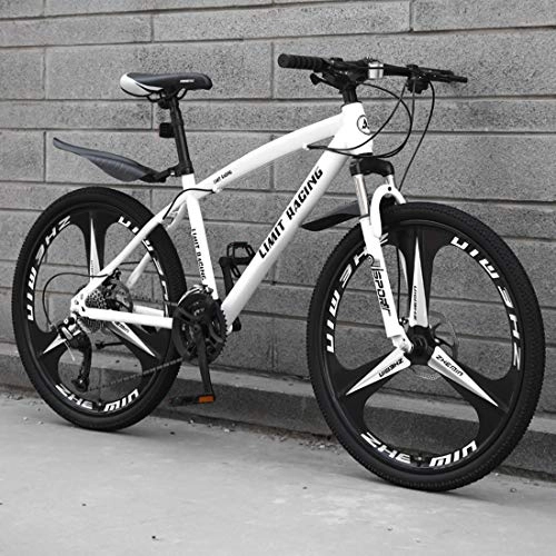 Mountain Bike : Mountain Bike Adult, 26 Inch 3-Spoke Wheel, Shock Dual Disc Brakes Student Bicycle, High Carbon Steel Hard Tail Frame, Double Disc Brake, White, 27 speed
