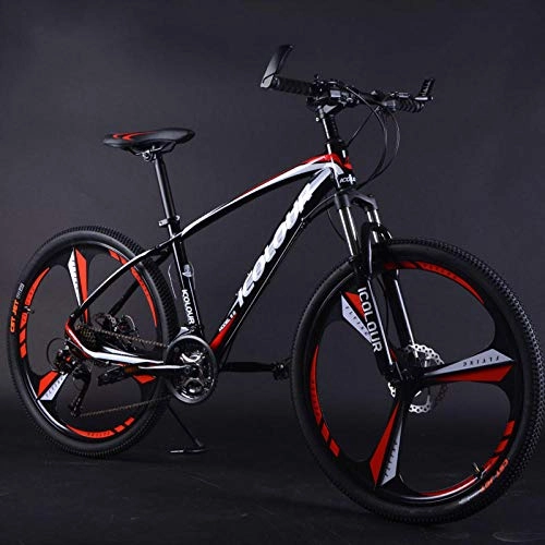 Mountain Bike : Mountain Bike Aluminum Alloy 26 Inch Wheel Variable Speed Shock Double Disc Brakes Men and Women Bicycle-Black red_27 Speed